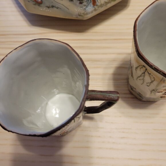 Vintage Antique Japanese Pitcher and Cup Set Geisha Asian Pattern Hand Painted - Picture 9 of 16